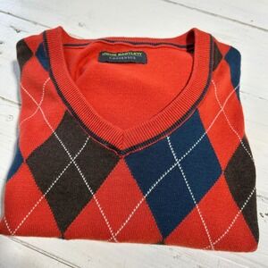 John Bartlett‎ Consensus XXL Argyle Sweater Red Blue Brown Cotton Blend